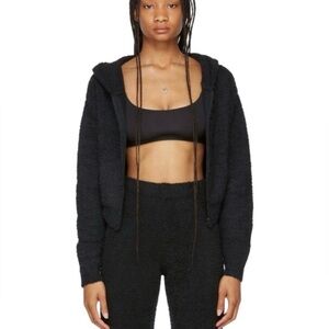 Skims Cozy Knit Zip Up Hoodie in Onyx Black Size S/M Full Zip Cropped Hooded